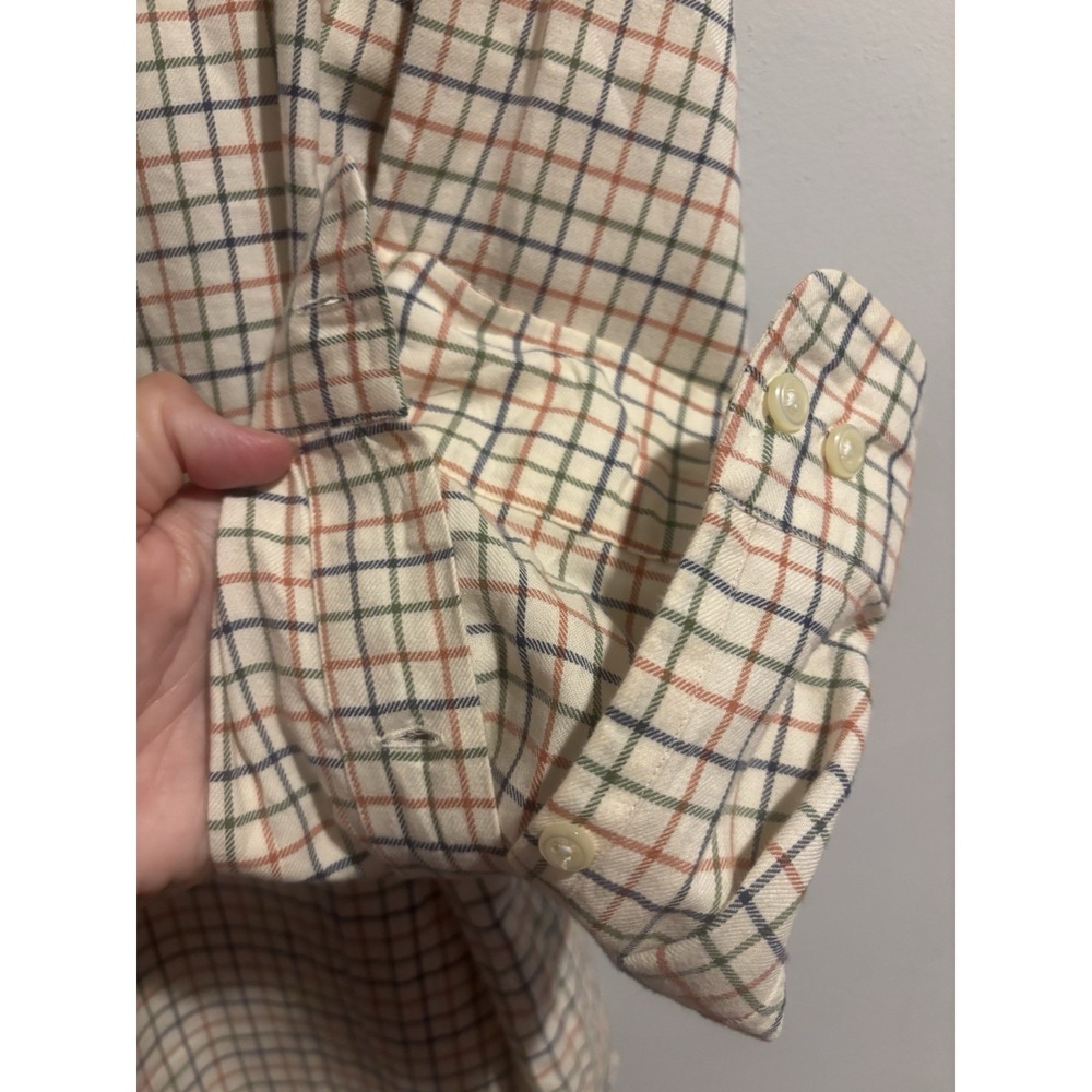 Vintage Polo Ralph Lauren Men's Custom Fit Plaid Shirt Large Beige Long Sleeve - Picture 6 of 7